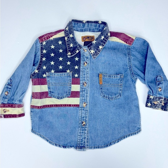 Limited Jeans Vintage Denim American Flag Button Down Size 6-12M - Picture 1 of 4